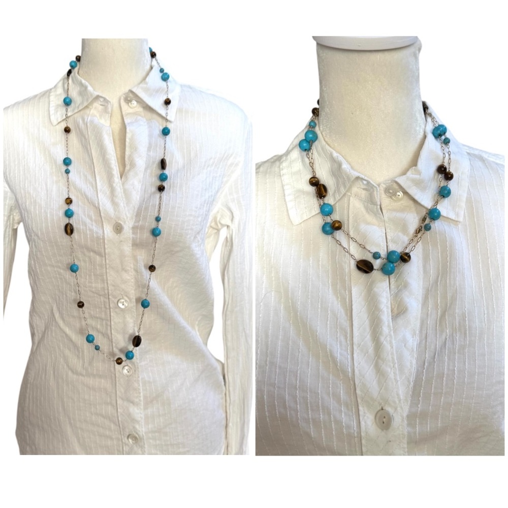 14K, turquoise and tiger’s eye beaded versatile necklace - Picture 4 of 12